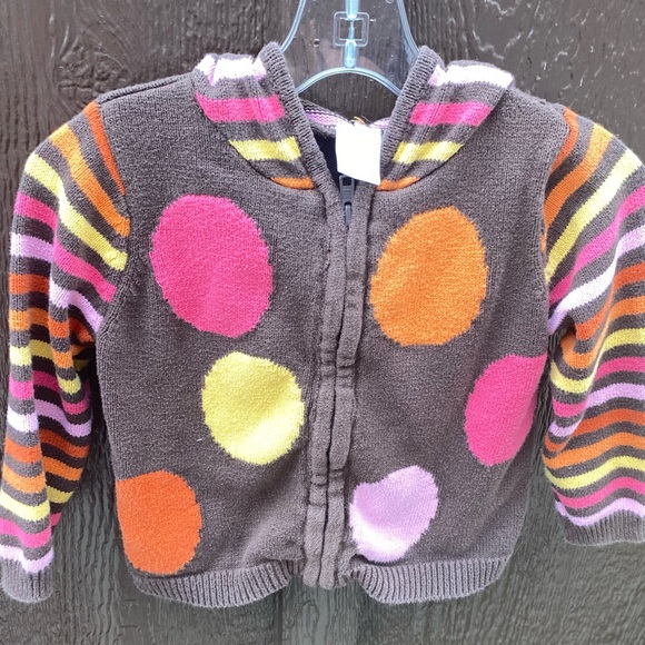 Vintage Gymboree Brown Hoodie with Pink, Orange, Yellow Dots zip up sweatshirt - Picture 1 of 3